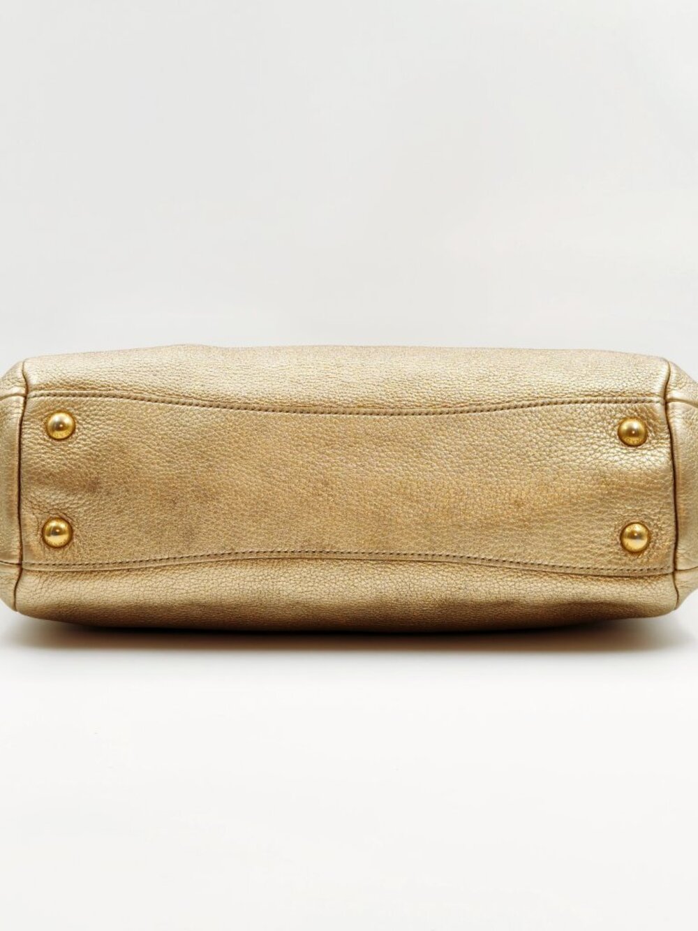 Prada Vitello Daino Metallic Gold Pebbled Leather Satchel Bag - Picture 5 of 13